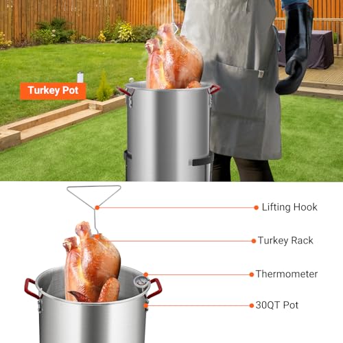 GarveeHome 30 Qt Turkey Fryer, Aluminum Seafood Boiler Steamer, Outdoor Deep Fryer with 0-5 PSI Regulator, Fish Fryer Pot with Propane Stove Burner Stand and Thermometer Kit for Frying Turkey