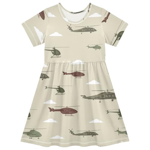 Aflyko Short Sleeve Dress for Girl Grey Cloud Helicopter Casual Dress Loose Fit Delicate Summer Infant Tank Playwear Breathable Dance Dress Cute Kiddo Outfit 5-6T