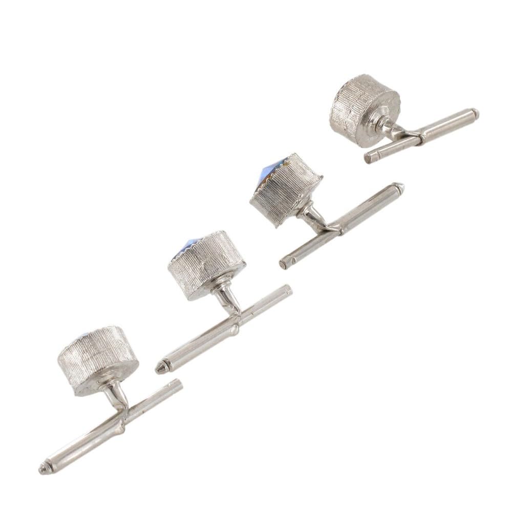 Blue Rivoli Rhinestone Mens Tuxedo Shirt Studs Silver Tone Set Of 4 Vintage 3/8