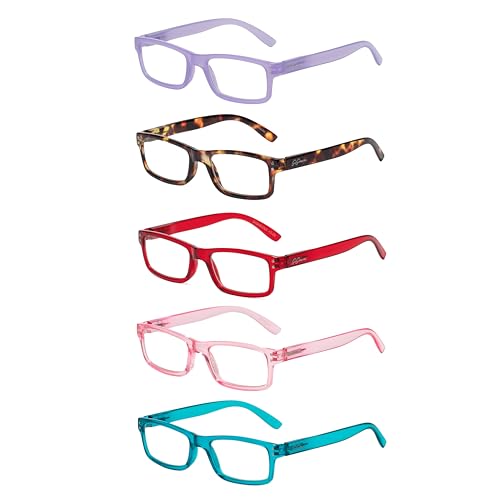 Image of Reading Glasses,Blue Light Readers Glasses For Women Men 0.0,Anti Bluelight Eyestrain UV Glare Reading /Gaming /TV /Phones Glasses,Magnifying Glass With Spring Hinge 5 Pack(D)