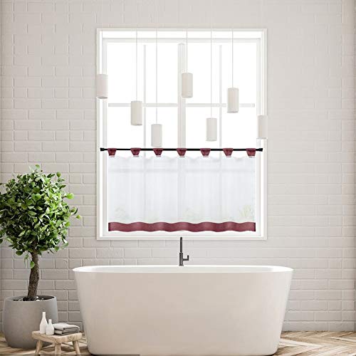 Yujiao Mao Voile Sheer Window Valance Half Window Tab Top Cafe Curtain for Kitchen Bathroom Living Room,1pc (Burgundy,W47 x L17 inch)