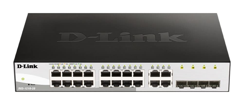 Switch Gigabit 16 puertos D-Link DGS-1210-20/E con 4 SFP y VLAN automatica 1U 6