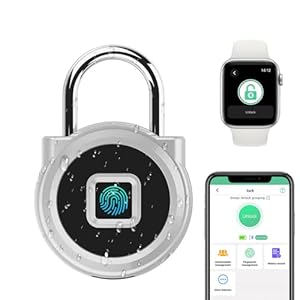 eLinkSmart Gym Locker Padlock with Fingerprint Remote Authorized Unlock Record – Waterproof Security Keyless Smart Lock for School Gym Locker Backpack Gun Case Field Box Silver Support iOS Watch