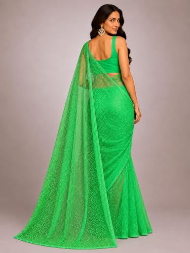 Image of Solid Net Saree for women with Unstitched Blouse