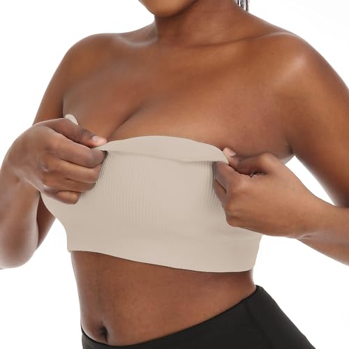 Image of Zimcti Strapless Bras for Women-Non Slip Silicone Grip Bandeau, Wirefree Seamless Tube Top, Removable Pads, Clear Strap