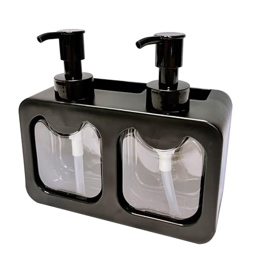 Dual Soap Dispenser,Liquid Hand and Dish Soap Dispenser and Spong Caddy with Brush Holder Countertop Organizer for Kitchen (Black)