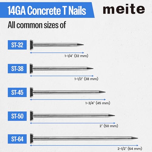meite 14 Gauge Concrete T Nails for Pneumatic Concrete Nailer Gun - 1-1/4" Length Galvanized Finish Nails (400 PCS/Box) - Image 3