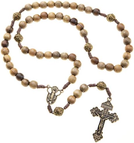 Catholic Wood Rosary Beads 10mm 12mm Durable Cord Brown for Men Women (Brown, Large)