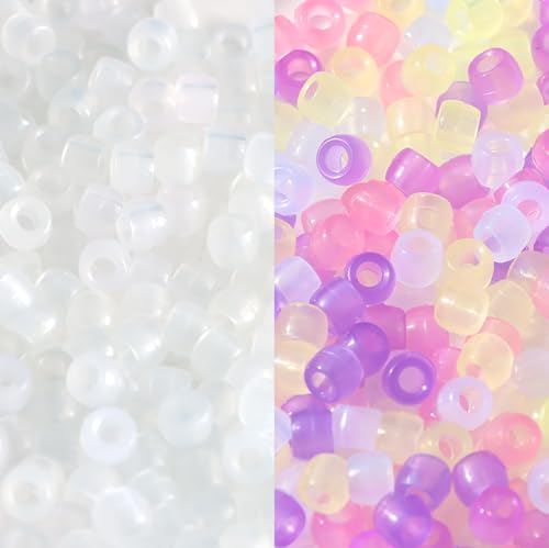 PPhtony UV Pony Beads 500Pcs Luminous Plastic Color Changing Loose Spacer Beads Glow in The Dark for Bracelet Necklace Jewelry Making Hair Braids Decor Crafts