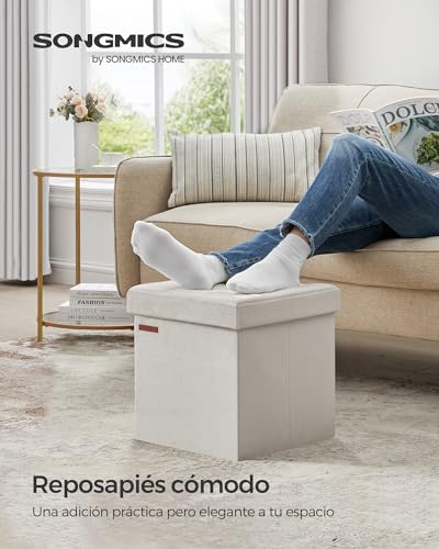 Miniatura 3 de Songmics Puff Almacenaje, Banco De Almacenamiento De Terciopelo Plegable, Taburete Reposapiés, 38 X 38 Cm, Carga De 300 Kg, Para Entrada, Sala De Estar, Dormitorio, Blanco Crema Lsf227w01