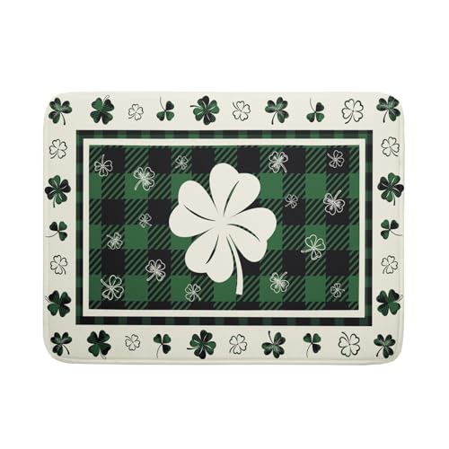 Giwawa Patrick Clovers Dish Drying Mat 18"x24" Lucky Shamrock Spring Leaf Dish Drainer Mats Green Black Buffalo Plaids Absorbent Microfiber Dish Drying Pad for Kitchen Countertop Large Decor