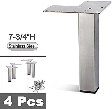 Miniatura 3 de Patas de sofá de metal de acero inoxidable, patas para muebles, tubo cuadrado, diseño recto, juego de 4 nuevos (7-78 pulgadas de alto)