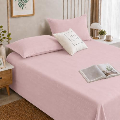 Image of Cortina Cloud Cotton King Size Bedsheet with 2 Pillow Covers | Super Soft, Breathable & Skin-Friendly Bedsheet for Double Bed King Size with Solid Design | (270x250 cm) (Pink, King)