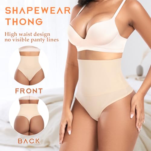 Image of Werena Tummy Control Thong Shapewear for Women High Waist Shaping Underwear Seamless Thongs Panties