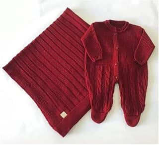 Kit Saída Maternidade De Trico Manta E Macacão P/Bebê Lã (Vermelho)