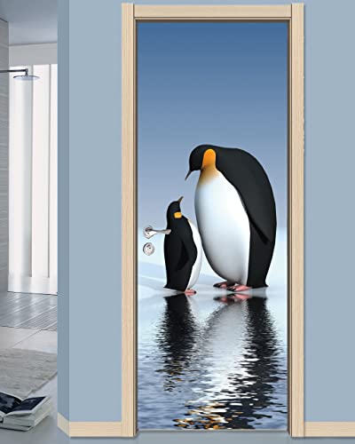 Door Sticker - Flfk 3D Door Mural Peel And Stick, Removable Self-Adhesive Penguins Door Wallpaper For Home Decor, 30.3 "W X 78.7 "L, Set Of 2 Sheets #TOP5