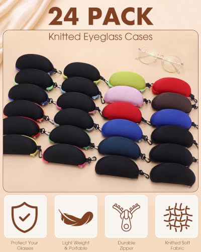 Image of Treela 24 Pcs Sunglasses Case Portable Travel Hard Shell Zipper Frame Summer Eyeglasses Case with Plastic Hook for Women Men