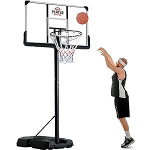 Portable Basketball Hoop 10 ft Adjustable – 44in Shatterproof Backboard – Basketball Goal System 8-10 ft Adjustable Basketball Hoop for Kids/Adults Indoor Outdoor Weatherproof Fillable Base