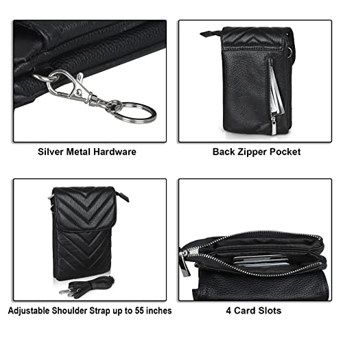 Image of befen Genuine Leather Small Crossbody Bags for Women Cell Phone Bag Cross Body Purses,Silver Zipper