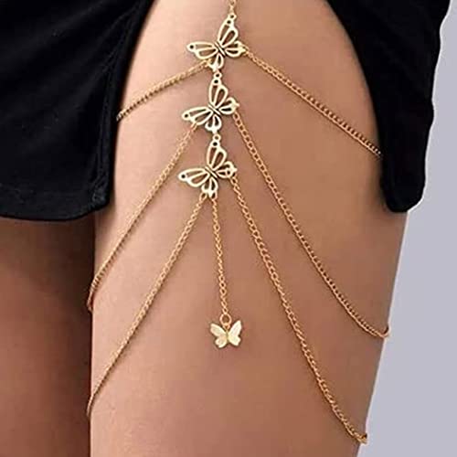Flovel Boho papillon corps chaîne or couches jambes chaînes discothèque cuisse chaîne élastique bijoux pour femmes et filles Cover