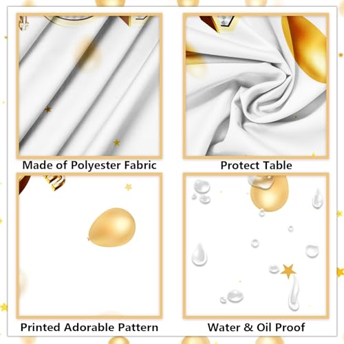 GZBJMYGS Happy 32nd Birthday Tablecloth White and Gold Glitter Balloons Table Cover for 32 Years Old Men Women Birthday Party Decorations Anniversary Celebration Rectangular Tabletop Decor by GZBJMYGS - Used condition - Image 3