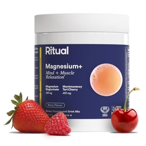 Image of Ritual Magnesium+ Drink Mix Supplement | 2-in-1 Science-Backed Tart Cherry & Gentle on Stomach Magnesium Bisglycinate | Formulated for Mind & Muscle Relaxation | Supports Sleep & Calm | 30 Servings