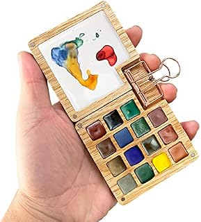15 Color Portable Sketchbook Palette, Wooden Colour Palette Box, Watercolours / Poster Colours for Painting, Travel Paint Case, Tray, Gift for Painters, Mixing Tray, Come with a Clip (Without Colors)