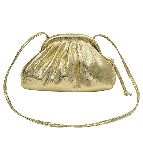 GpahrrDnij Ladies Crossbody Bag Clutch Clutch Clutch Clutches Large Capacity Pleated Bag Single Shoulder Cute Tote (Gold, One Size)