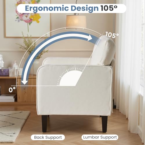 Image of DUMOS Modern Accent Chairs for Living Room, Reading Chair with Armrest and Backrest, Comfy Chairs for Bedroom, Waiting Room and Reception Room, Cream