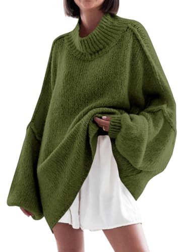 Image of Saodimallsu Womens Oversized Sweaters Mock Neck Batwing Long Sleeve 2026 Fall Trendy Ribbed Knit Casual Tunic Sweater