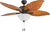 Prominence Home 50676-01 Misty Peak Tropical Ceiling Fan, 52', Dark Cherry Hand Carved Wood, Aged Bronze