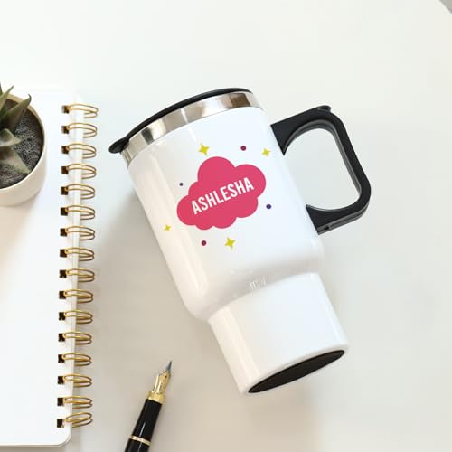 Image of IGP Personalized ‚Boss Babe‚ Travel Mug | Same Day Delivery | 400ml Stainless Steel Insulated Coffee Tumbler with Handle & Tight Lid | Custom Name Empowerment Gift for Her, Office & Commuting | White