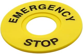 Emergency Stop Button Signboard Opening 22mm Warning Sign Signboard Stop Circle Safety Prompt Box Yellow Stop Quantity: 100 - (Size: 60MM, Color: Yellow, Thickness: 2mm, Inner Diameter: 22MM)