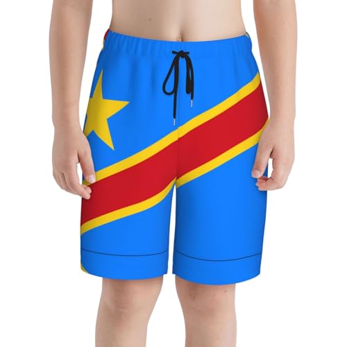 Flag of The Congo Youth Beach Pants, Soft and Breathable, with Drawstring Waist, Suitable for Sports and Leisure.3