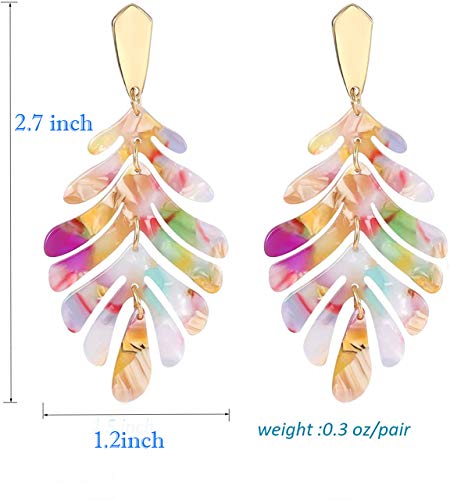 Acrylic Earring For Women - Statement Leaf Drop Dangle Earrings Resin Tortoise Bohemian Fashion Jewelry (Floral) #TOP6