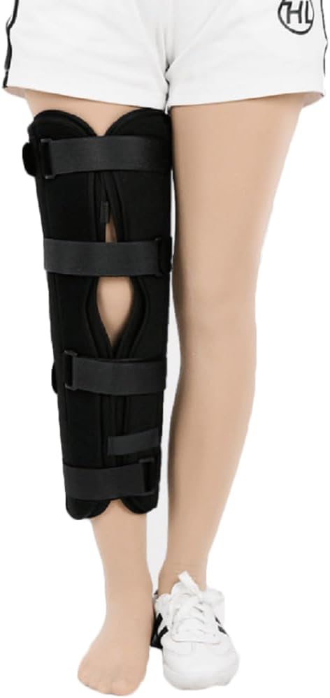Tri-Panel Knee Immobilizer Full Leg Support Brace, Lightweight Aluminum Alloy Straight Knee Orthosis Splint - for Knee Pre-and Postoperative (Small, Black)