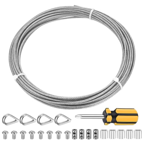 10m 2mm Stainless Steel Wire Rope Cable Kit with 7x7 Strand Core - Heavy Duty Rust-Resistant Metal Garden Wire for Picture Hanging, Fencing, Clotheslines, Lights & DIY Projects - Durable Steel Cable