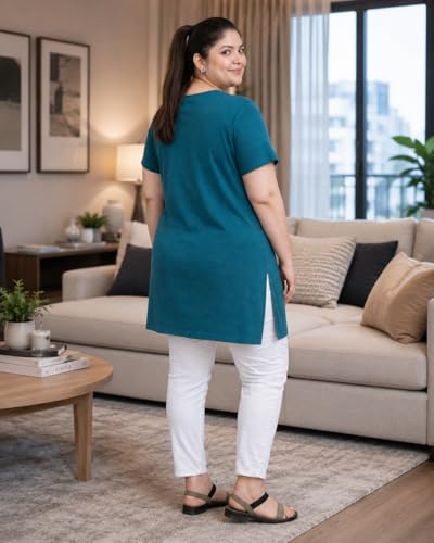 Image of In Love Women's Printed Cotton Plus Size Longline T-Shirt with Pockets | Cotton fabric - soft longline T-shirt with easy plus-size fit