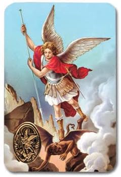 Sherman San Miguel Laminada Tarjeta Santa de Oración Católica con Medalla y Oración en la Parte Posterior