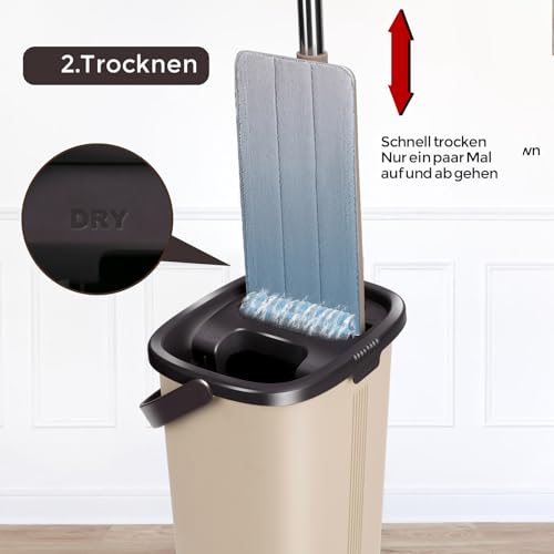 Masthome Wischmopp Set mit Eimer, Mikrofaser Bodenwischer Set mit Einstellbar Edelstahlgriff, 6 Mopp...