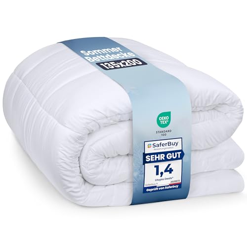 Utopia Bedding Bettdecke 135 x 200 cm, leichte Bettdecke mit Polyesterfüllung für 4 Jahreszeiten, Mikrofaser, für 1 Person (weiß)