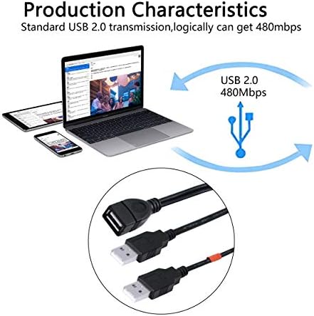CERRXIAN USB 2.0 Extension Cable USB 2.0 A Enhancer Y splitter Hub Adapter Cable, 1 Female to 2 Male Data Charge Cable Extension Cord (1M)