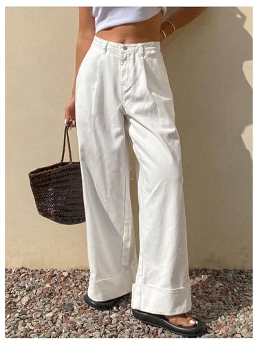 OYOANGLE Women's Denim Wide Leg Straight Jeans Y2K Solid Baggy Loose Mid-Rise Pocket Casual Pants3