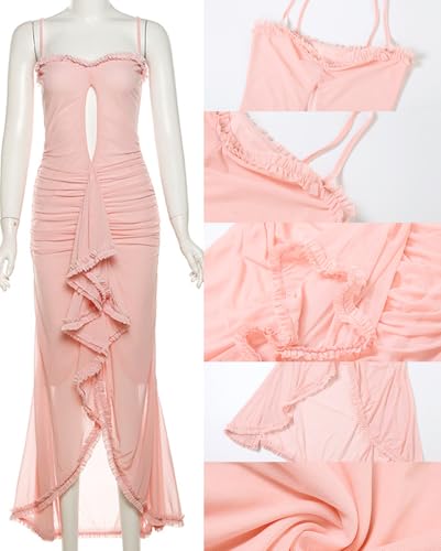 Image of houstil Women's Casual Summer Dress Strap Ruffle Beach Party Maxi Cocktail Evening Holiday Wedding Guest Dresses