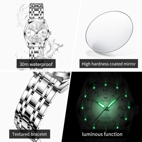 Image of OLEVS Womens Watches Classic Dress Quartz Female Wristwatch Ladies Stainless Steel Waterproof Luminous Date Easy Read Watch for Lady