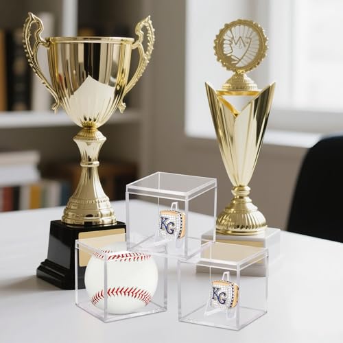 Image of 6 Pack Championship Ring Display Case Clear Acrylic Display Case Mini Baseball Softball Ring Holder Single Ring Display Box Stand 1 Slot Ring Hole Storage Box Gift for Sports Fans, 2.16 Inch
