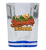 R and R Imports Bloomington Indiana Typographic Design Souvenir 2 oz Square Shot Glass Blue Base