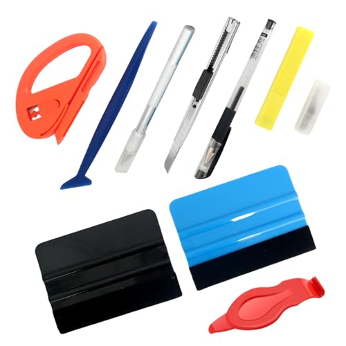 8 Stück Rakelset Zum Folieren, TöNungsfolie Auto Set, Car Wrapping Folie Filzrakel, Kalpell mit 10 Klingen, Folienschneider PräZisionsmesser, Folierungs Werkzeug für Auto-Wrapping und Handwerk