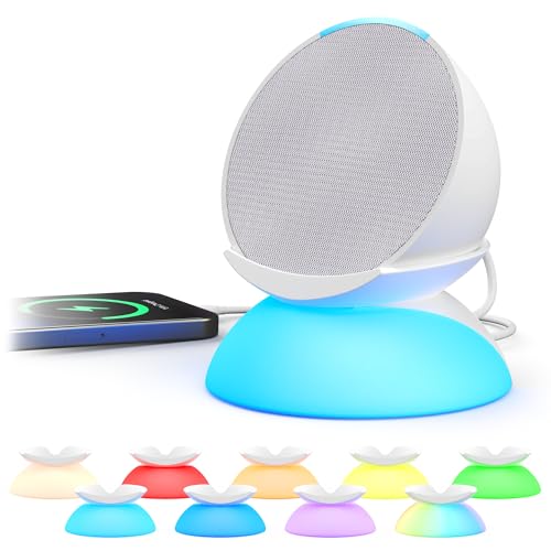 Mission 2-in-1 Light Stand with USB-C Charging for Echo Pop Smartphones Tablets and Other Accessories (Multicolor Night Light and Charging Stand)