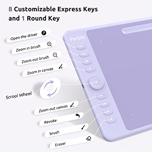 Image of Parblo Intangbo M Drawing Tablet 10x6 inch,Digital Graphic Tablet with 8192 Levels,Battery-Free Stylus and 8 Hot-Keys Drawing Pad,Work with Window /Mac,Android,Purple